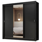 Guarda-Roupa Casal 3 Portas de Correr com Espelho Preto Nobre Madesa