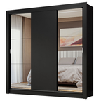 Guarda-Roupa Casal 3 Portas de Correr com Espelhos Preto Nobre Madesa