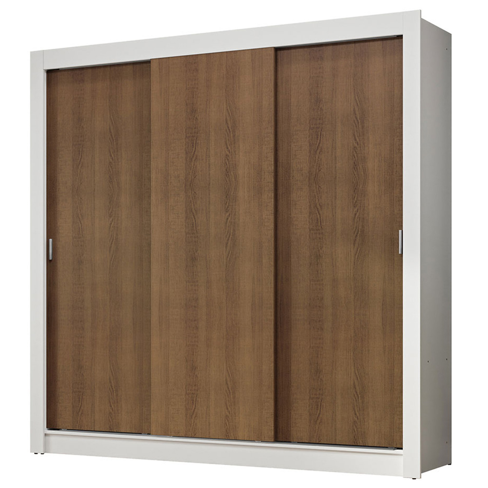 Guarda-Roupa Casal 3 Portas de Correr Branco/Rustic Nobre Madesa