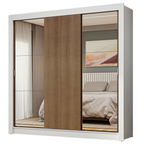 Guarda-Roupa Casal 3 Portas de Correr com Espelhos Branco/Rustic Nobre Madesa