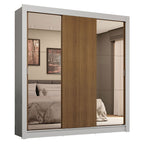 Guarda-Roupa Casal 3 Portas de Correr com Espelhos 4 Gavetas Branco/Rustic Sublime Plus Madesa