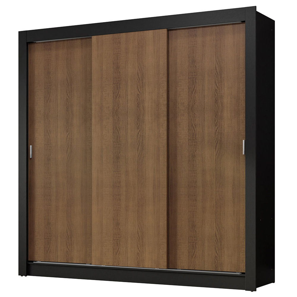 Guarda-Roupa Casal 3 Portas de Correr Preto/Rustic Nobre Madesa
