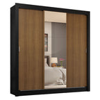 Guarda-Roupa Casal 3 Portas de Correr com Espelho 4 Gavetas Preto/Rustic Sublime Plus Madesa