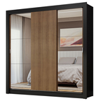 Guarda-Roupa Casal 3 Portas de Correr com Espelhos Preto/Rustic Nobre Madesa
