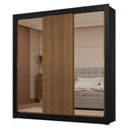 Guarda-Roupa Casal 3 Portas de Correr com Espelhos 2 Gavetas Preto/Rustic Sublime Madesa