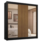 Guarda-Roupa Casal 3 Portas de Correr com Espelhos 4 Gavetas Preto/Rustic Sublime Plus Madesa