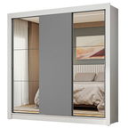 Guarda-Roupa Casal 3 Portas de Correr com Espelhos Branco/Cinza Nobre Madesa