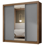 Guarda-Roupa Casal 3 Portas de Correr com Espelho Rustic/Cinza Nobre Madesa