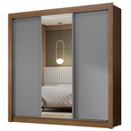 Guarda-Roupa Casal 3 Portas de Correr com Espelho Rustic/Cinza Nobre Madesa