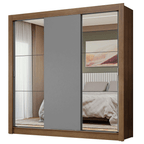 Guarda-Roupa Casal 3 Portas de Correr com Espelhos Rustic/Cinza Nobre Madesa