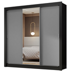 Guarda-Roupa Casal 3 Portas de Correr com Espelho Preto/Cinza Nobre Madesa