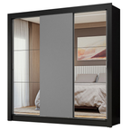 Guarda-Roupa Casal 3 Portas de Correr com Espelhos Preto/Cinza Nobre Madesa