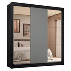 Guarda-Roupa Casal 3 Portas de Correr com Espelhos 4 Gavetas Preto/Cinza Sublime Plus Madesa