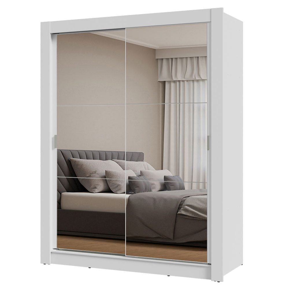Guarda-Roupa Solteiro 2 Portas de Correr com Espelhos Branco Milano Madesa