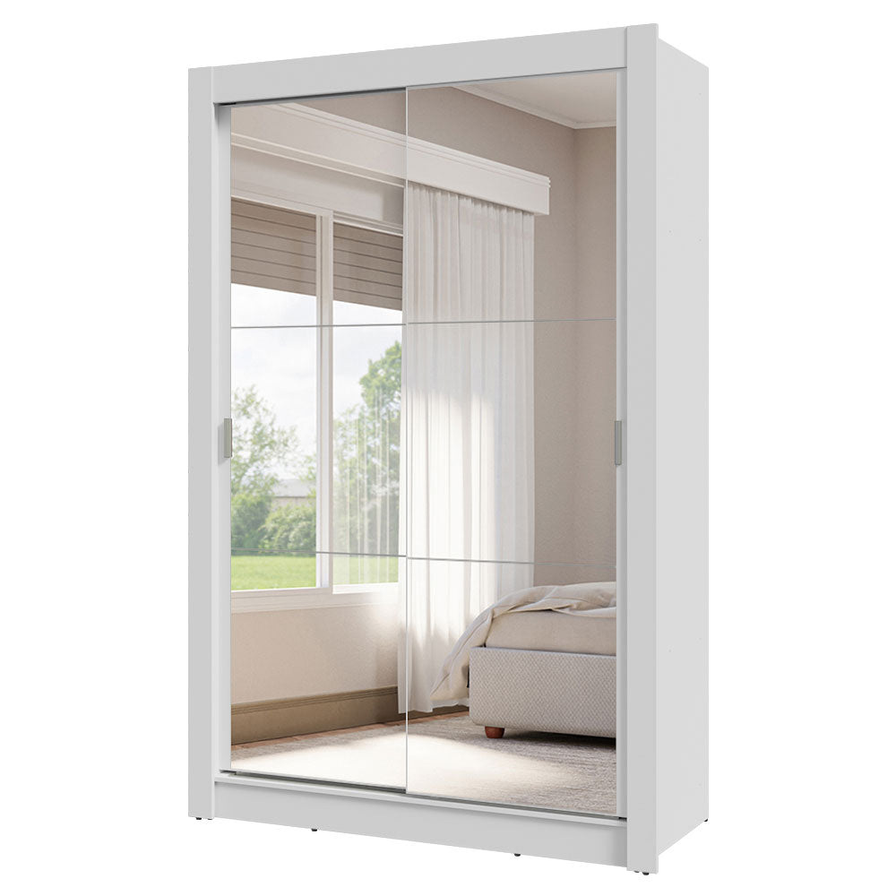 Guarda-Roupa Solteiro 2 Portas de Correr com Espelhos 4 Gavetas Branco Vivare Plus Madesa