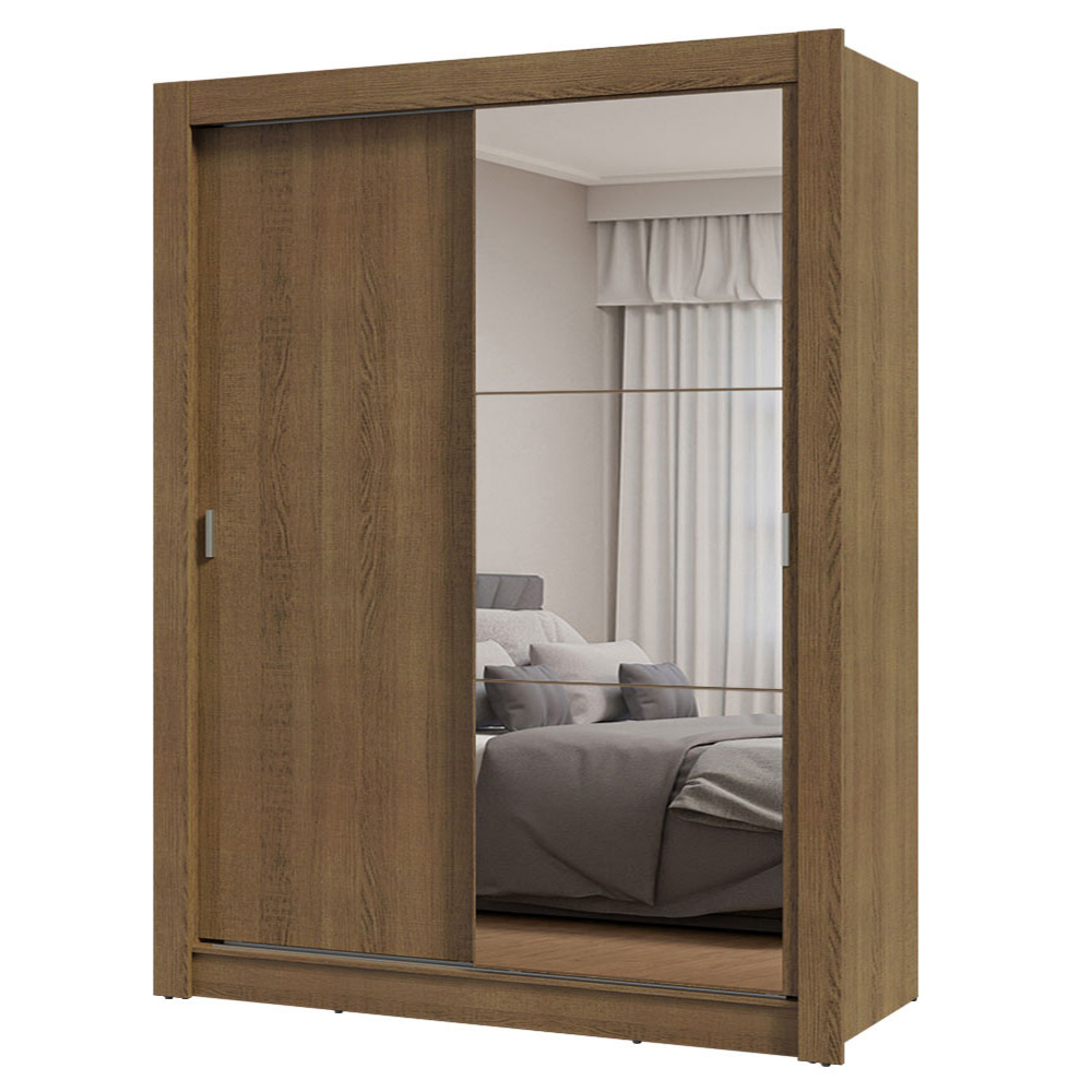 Guarda-Roupa Solteiro 2 Portas de Correr com Espelho Rustic Milano Madesa