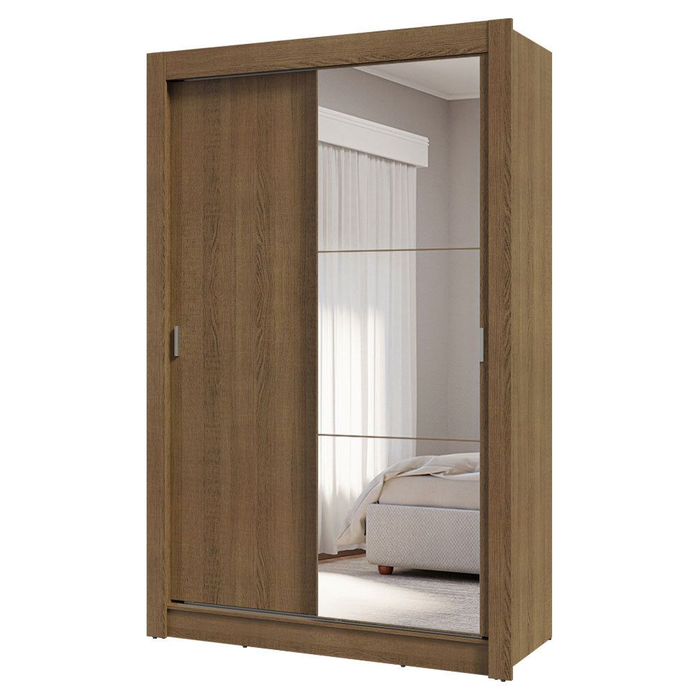 Guarda-Roupa Solteiro 2 Portas de Correr com Espelho 4 Gavetas Rustic Vivare Plus Madesa