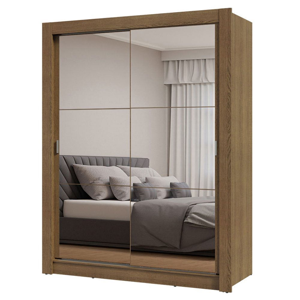 Guarda-Roupa Solteiro 2 Portas de Correr com Espelhos Rustic Milano Madesa