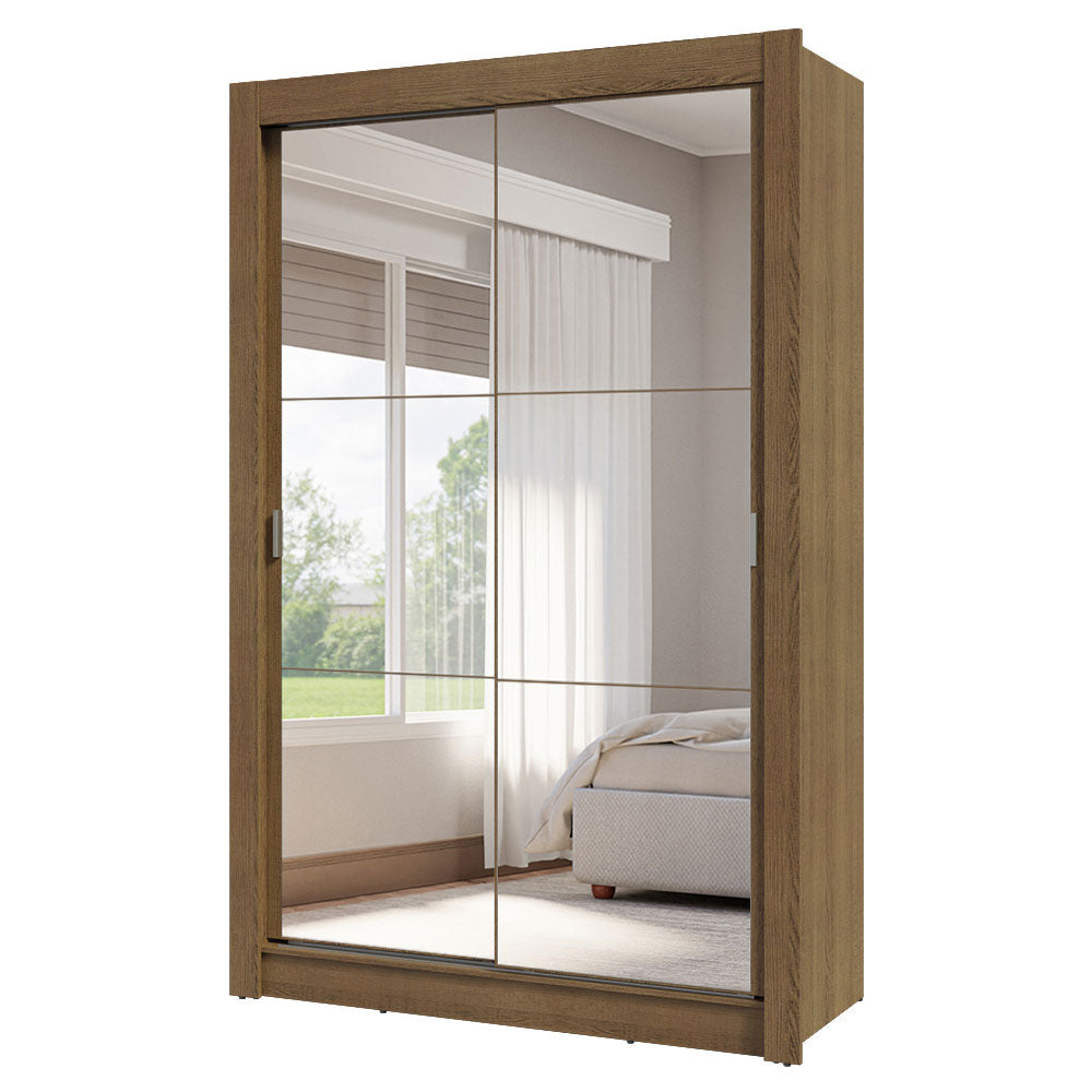 Guarda-Roupa Solteiro 2 Portas de Correr com Espelhos 4 Gavetas Rustic Vivare Plus Madesa