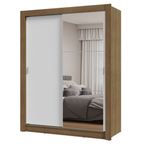 Guarda-Roupa Solteiro 2 Portas de Correr com Espelho Rustic/Branco Milano Madesa