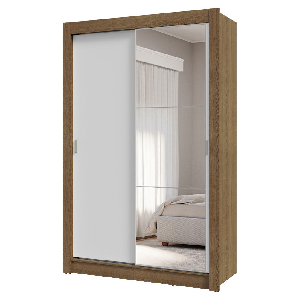 Guarda-Roupa Solteiro 2 Portas de Correr com Espelho 4 Gavetas Rustic/Branco Vivare Plus Madesa