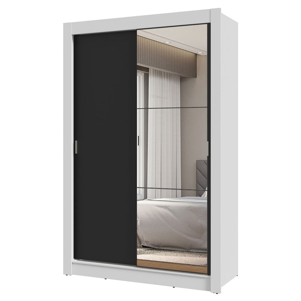 Guarda-Roupa Solteiro 2 Portas de Correr com Espelho 2 Gavetas Branco/Preto Vivare Madesa