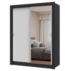 Guarda-Roupa Solteiro 2 Portas de Correr com Espelho Preto/Branco Milano Madesa