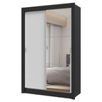 Guarda-Roupa Solteiro 2 Portas de Correr com Espelho 2 Gavetas Preto/Branco Vivare Madesa