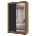 Guarda-Roupa Solteiro 2 Portas de Correr com Espelho 2 Gavetas Rustic/Preto Vivare Madesa