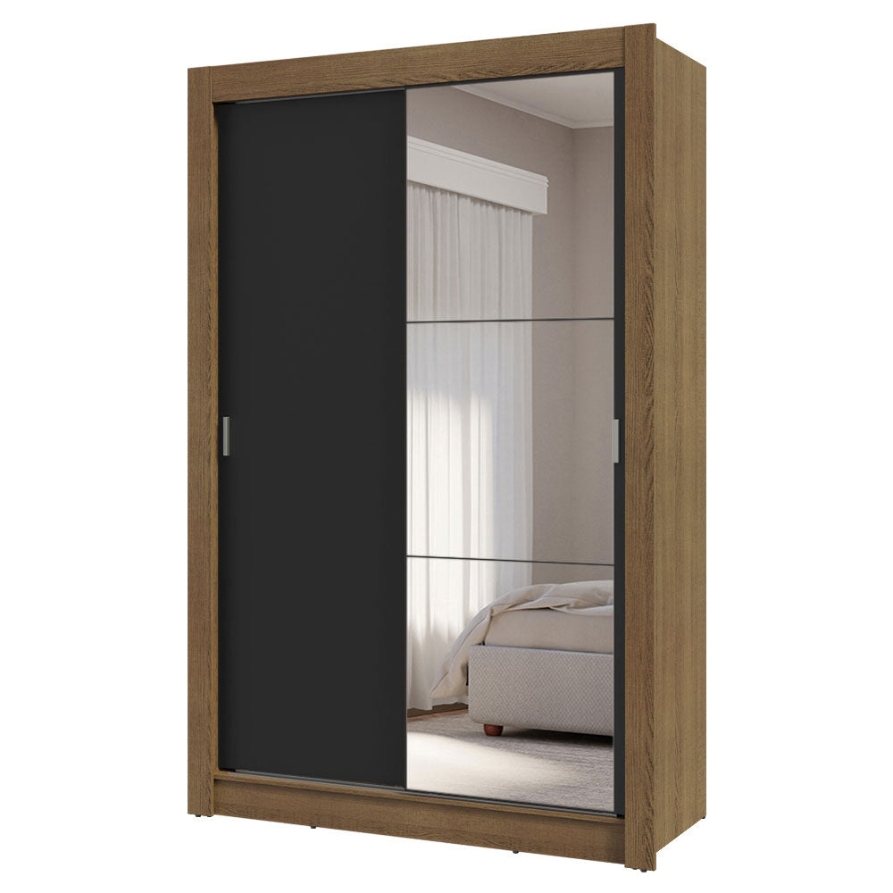 Guarda-Roupa Solteiro 2 Portas de Correr com Espelho 4 Gavetas Rustic/Preto Vivare Plus Madesa