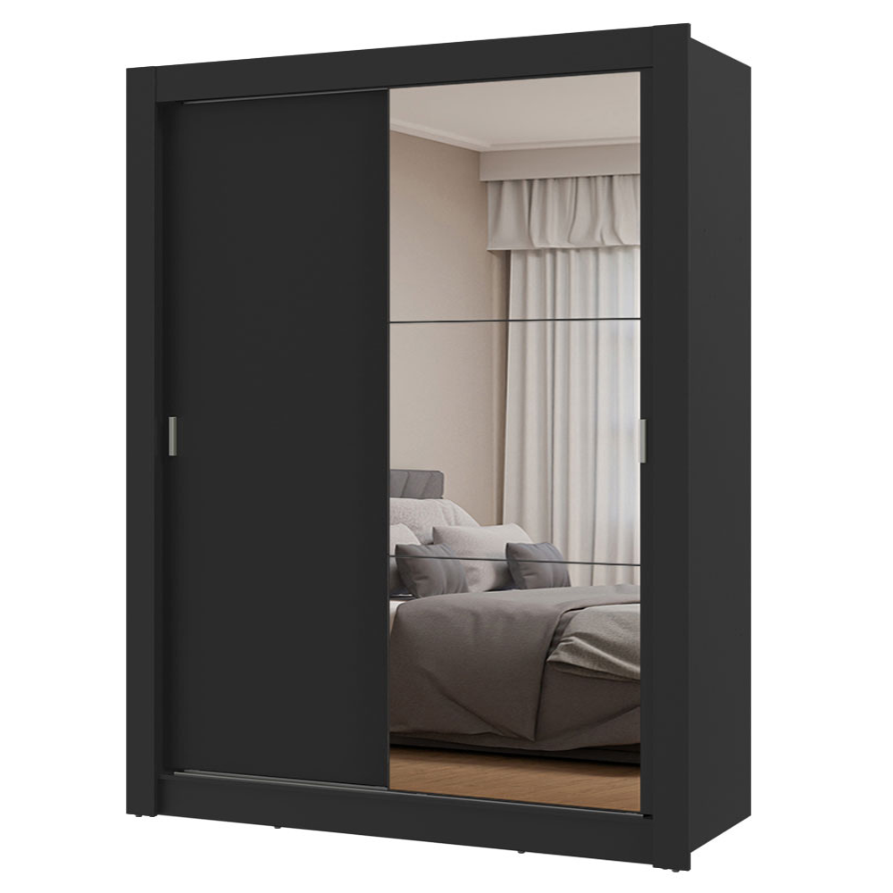 Guarda-Roupa Solteiro 2 Portas de Correr com Espelho Preto Milano Madesa