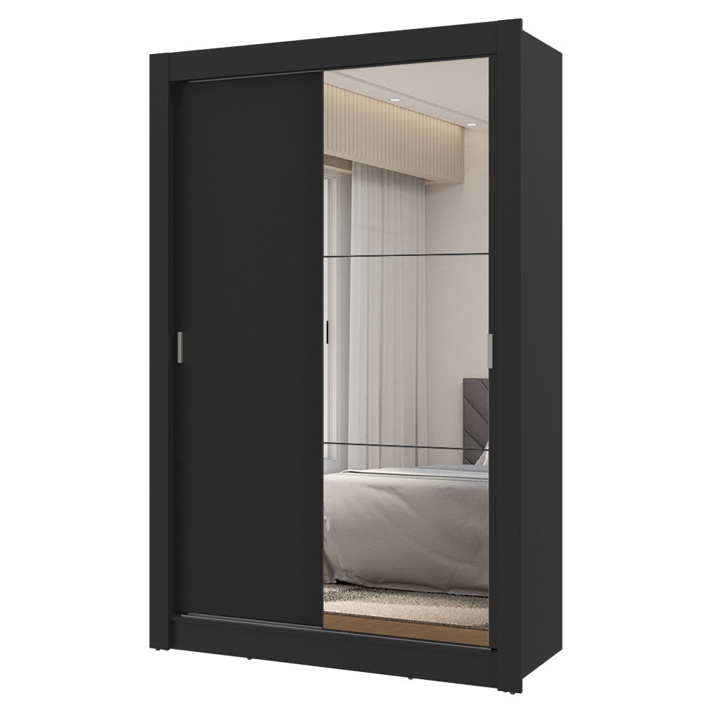 Guarda-Roupa Solteiro 2 Portas de Correr com Espelho 2 Gavetas Preto Vivare Madesa