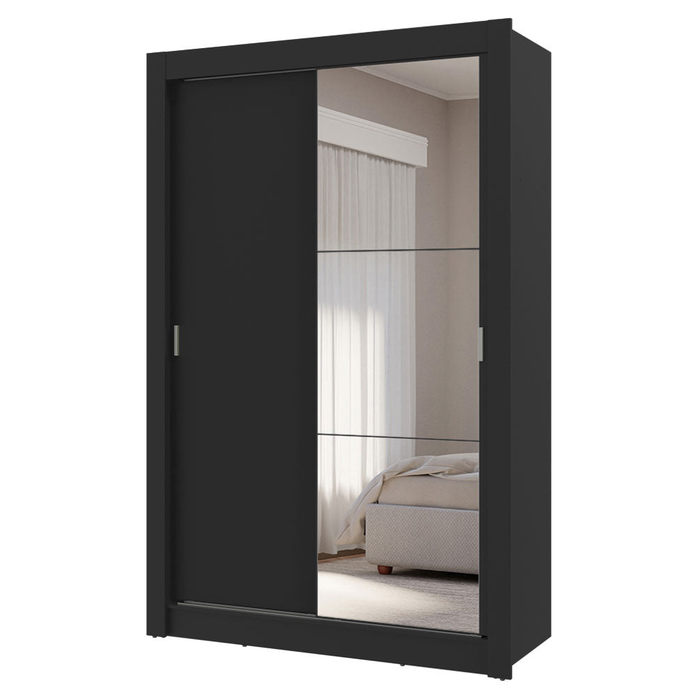 Guarda-Roupa Solteiro 2 Portas de Correr com Espelho 4 Gavetas Preto Vivare Plus Madesa
