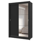 Guarda-Roupa Solteiro 2 Portas de Correr com Espelho 4 Gavetas Preto Vivare Plus Madesa
