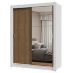 Guarda-Roupa Solteiro 2 Portas de Correr com Espelho Branco/Rustic Milano Madesa