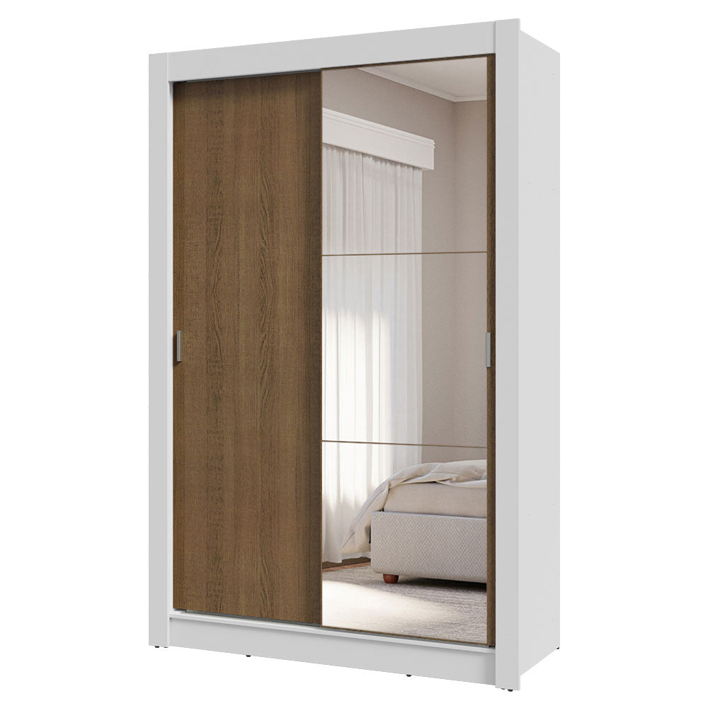 Guarda-Roupa Solteiro 2 Portas de Correr com Espelho 4 Gavetas Branco/Rustic Vivare Plus Madesa