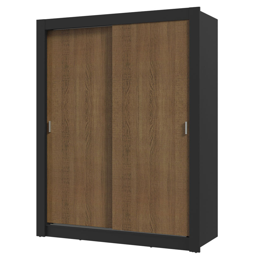 Guarda-Roupa Solteiro 2 Portas de Correr Preto/Rustic Milano Madesa