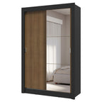 Guarda-Roupa Solteiro 2 Portas de Correr com Espelho 4 Gavetas Preto/Rustic Vivare Plus Madesa