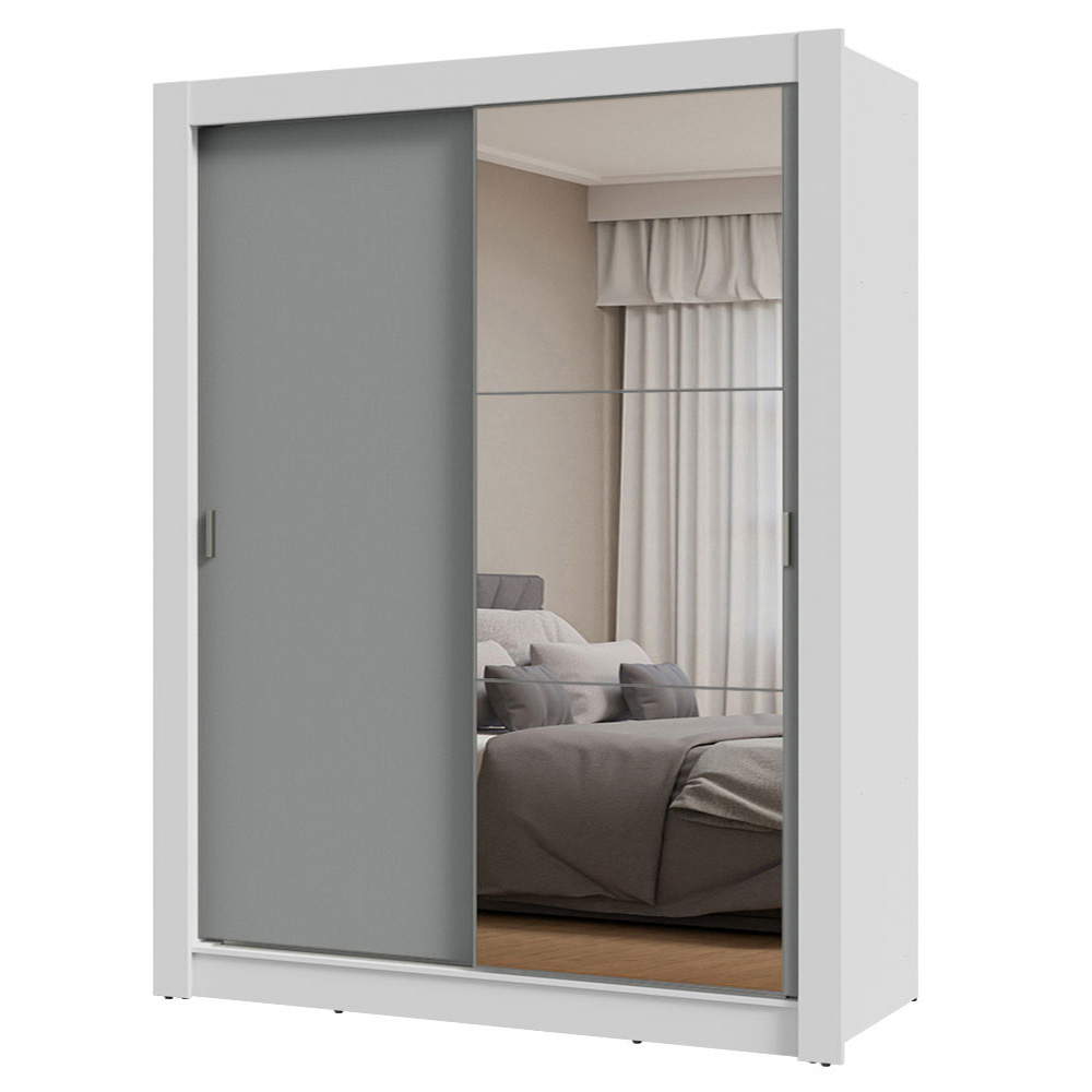 Guarda-Roupa Solteiro 2 Portas de Correr com Espelho Branco/Cinza Milano Madesa