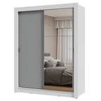 Guarda-Roupa Solteiro 2 Portas de Correr com Espelho Branco/Cinza Milano Madesa