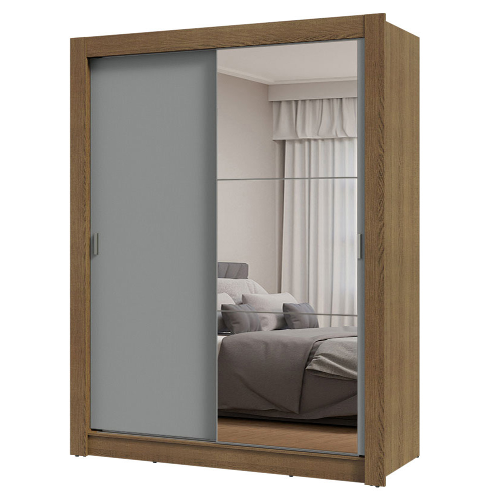 Guarda-Roupa Solteiro 2 Portas de Correr com Espelho Rustic/Cinza Milano Madesa