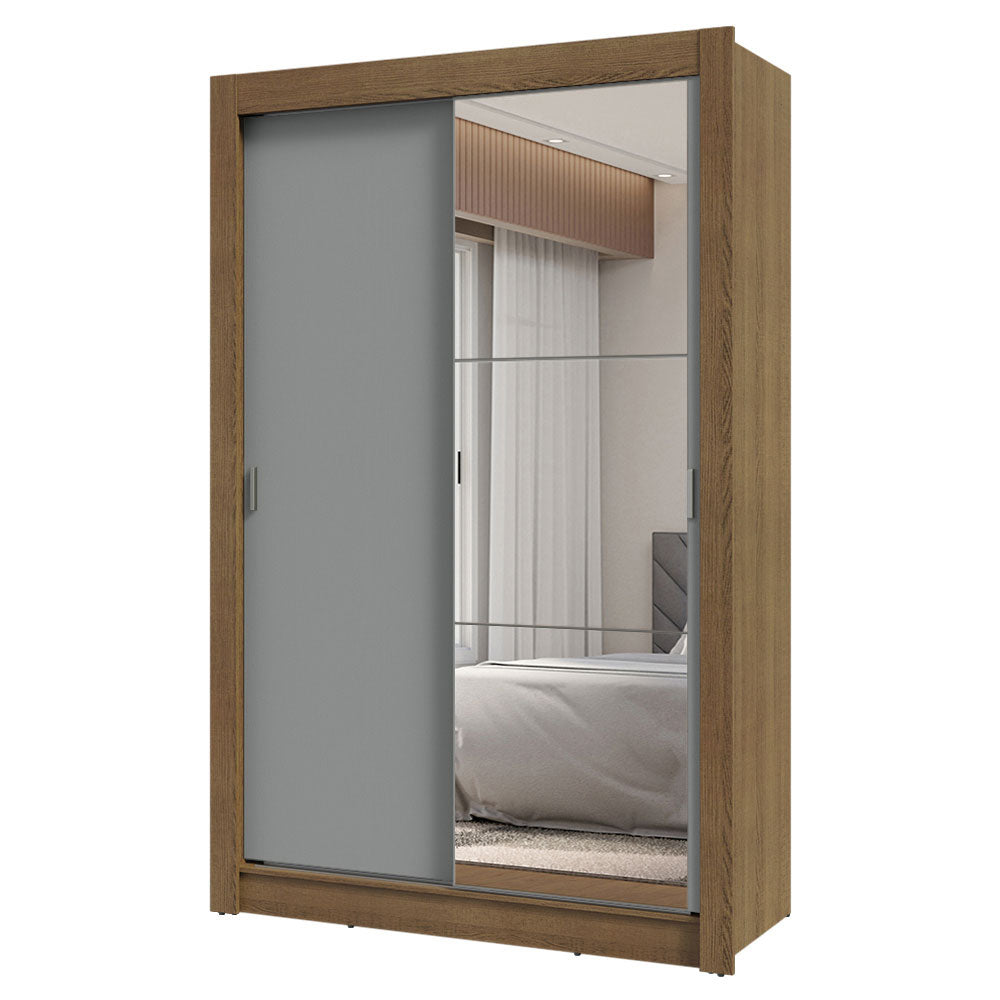 Guarda-Roupa Solteiro 2 Portas de Correr com Espelho 2 Gavetas Rustic/Cinza Vivare Madesa
