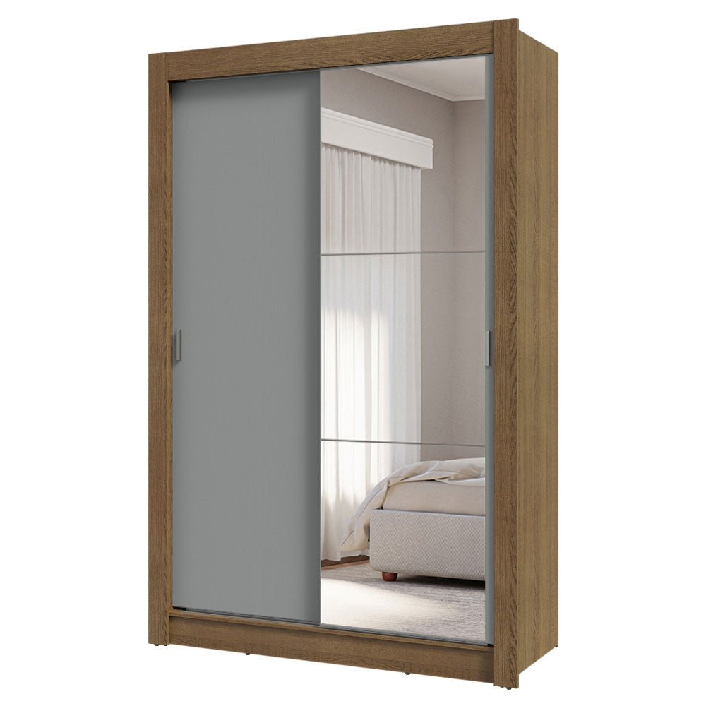 Guarda-Roupa Solteiro 2 Portas de Correr com Espelho 4 Gavetas Rustic/Cinza Vivare Plus Madesa
