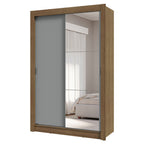 Guarda-Roupa Solteiro 2 Portas de Correr com Espelho 4 Gavetas Rustic/Cinza Vivare Plus Madesa