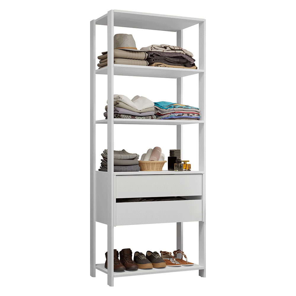 Guarda-Roupa Closet Modulado 2 Gavetas 4 Prateleiras 70cm Branco Valencia Madesa