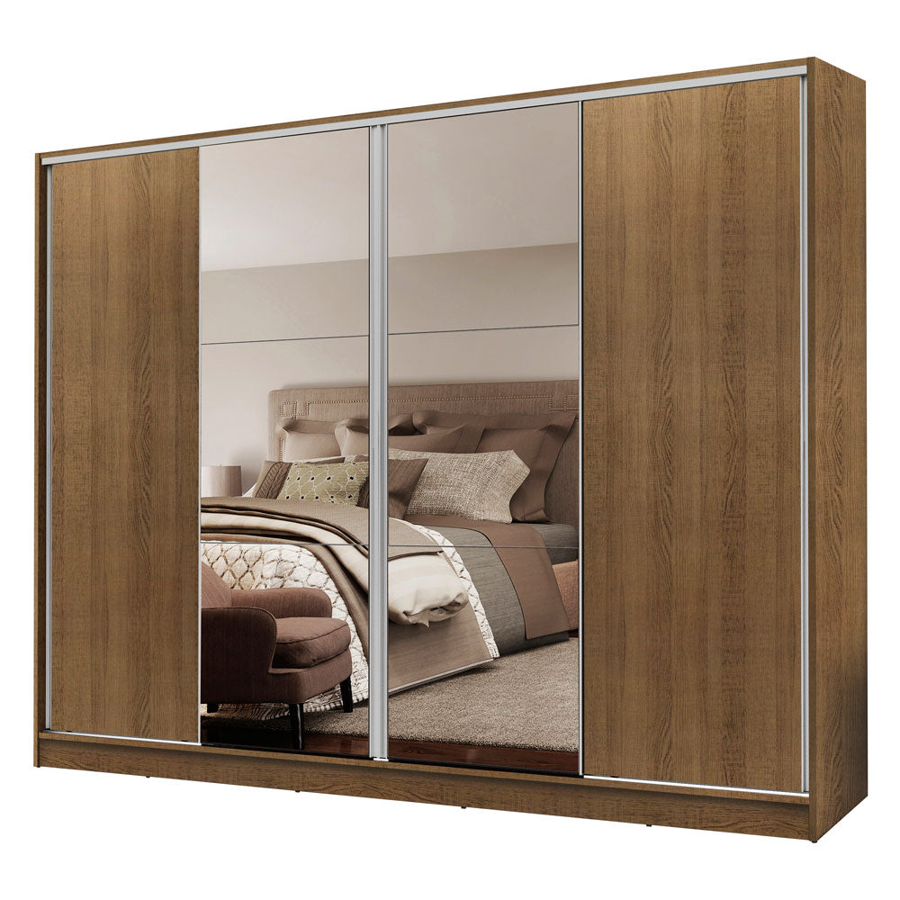 Guarda-Roupa Casal Madesa Apolo 4 Portas de Correr com Espelho Rustic