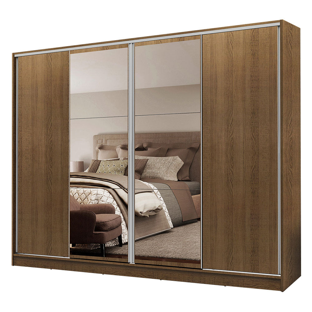 Guarda-Roupa Casal Madesa Apolo 4 Portas de Correr com Espelho Rustic