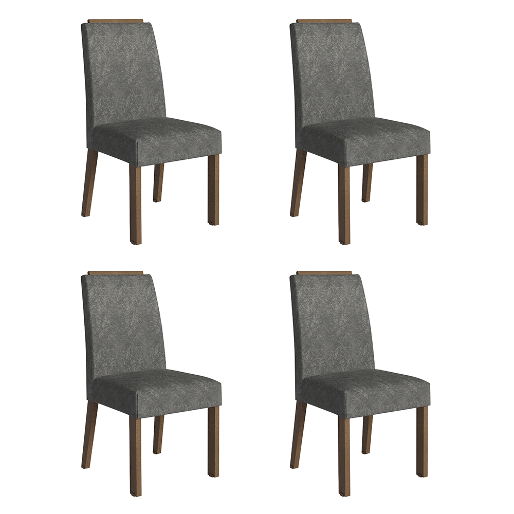 Kit 4 Cadeiras de Jantar 4255 com Espaldar Rustic/Silver Madesa