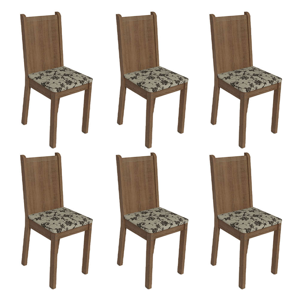 Kit 6 Cadeiras 4290 Madesa Rustic/Bege Marrom