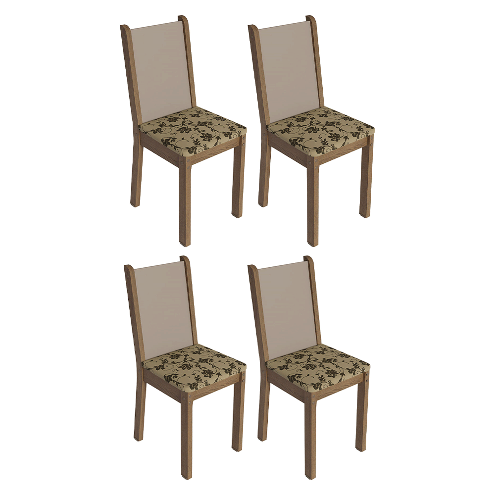 Kit 4 Cadeiras 4291 Madesa Rustic/Crema/Bege Marrom